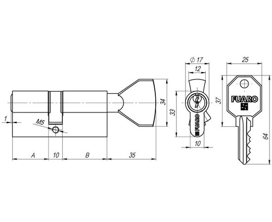 Цилиндровый механизм Fuaro (Фуаро) с вертушкой 100 CM 80 mm (35+10+35) 3 ключа CP хром