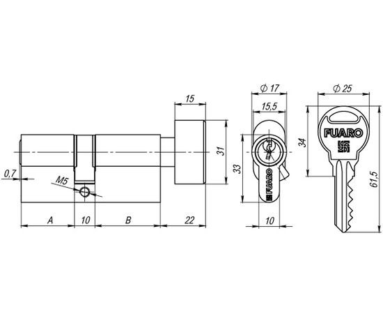 Цилиндровый механизм Fuaro (Фуаро) с вертушкой R302/68 mm (26+10+32) CP хром 5 кл.