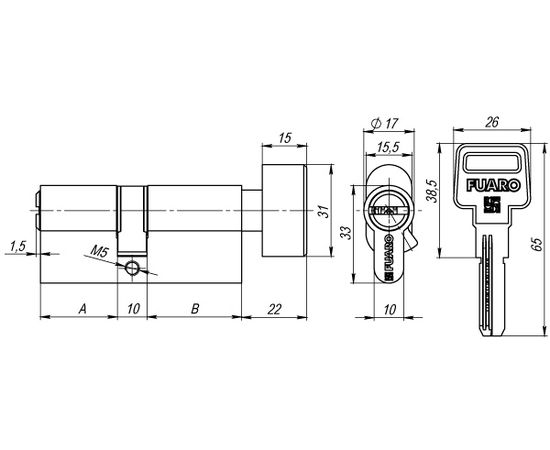 Цилиндровый механизм Fuaro (Фуаро) с вертушкой R602/68 mm (26+10+32) CP хром 5 кл.