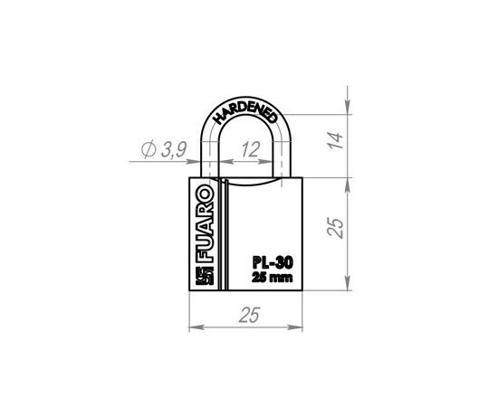 Замок навесной Fuaro (Фуаро) PL-3025 (25 мм) 2 "англ." кл. БЛИСТЕР