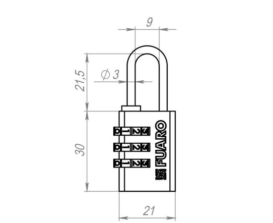 Замок навесной Fuaro (Фуаро) кодовый PL-3521 (21 мм) 3 кл. БЛИСТЕР