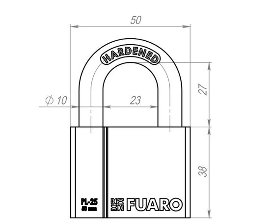 Замок навесной Fuaro (Фуаро) PL-2550 (50 мм) 4 "фин." кл. БЛИСТЕР