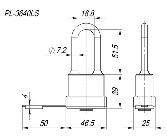 Замок навесной Fuaro (Фуаро) PL-3640 LS (40 мм) 3 "англ."кл. (удлиненная дужка) БЛИСТЕР