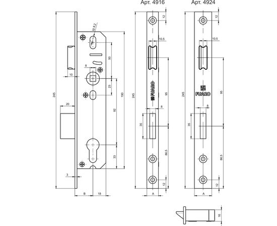 Корпус узкопрофильного Fuaro (Фуаро) замка с защелкой 4916-25/92 CP (хром)