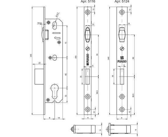 Корпус узкопрофильного Fuaro (Фуаро) замка с роликовой защёлкой 5116-40 CP (хром)