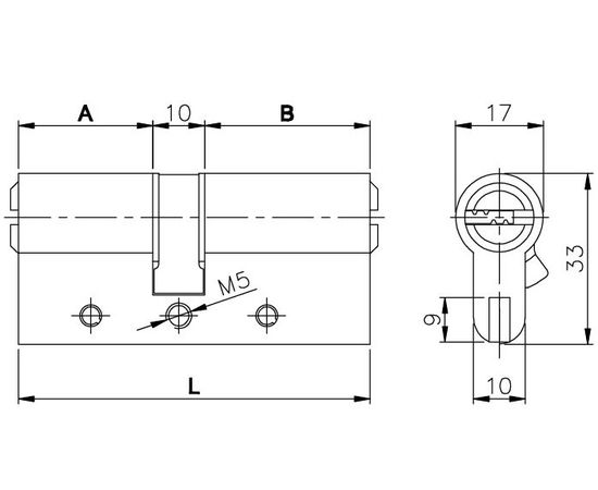 Цилиндровый механизм Kale kilit (Кале килит) 164 DBN-E/70 (30+10+30) mm латунь 5 кл.