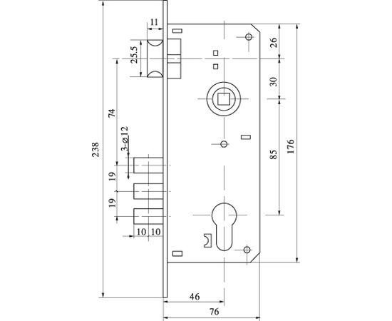 Замок врезной Fuaro (Фуаро) цилиндровый с защёлкой в комплекте с ручкой SET F9011 AB (бронза), 5 кл.