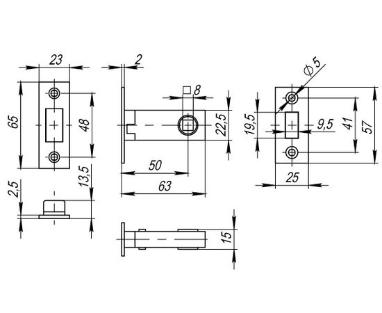 Защелка врезная Fuaro (Фуаро) MAGNET M12-50-25 AB бронза