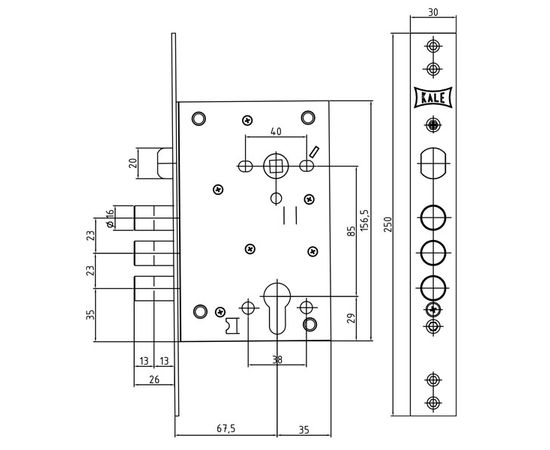 Корпус врезного Kale kilit (Кале килит) цилиндрового замка с защёлкой 442 w/b