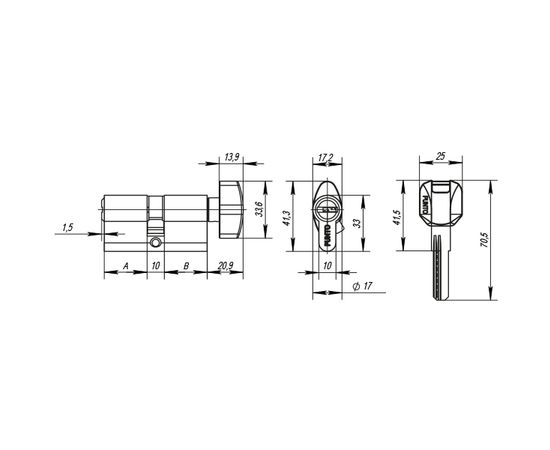 Цилиндровый механизм Punto (Пунто) с вертушкой Z402/60 mm (25+10+25) CP хром 5 кл.