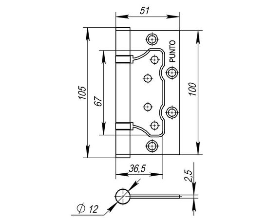 Петля универсальная Punto (Пунто) без врезки 200-2B 100x2,5 AC (медь)