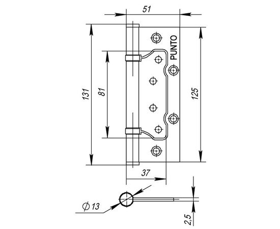 Петля универсальная Punto (Пунто) без врезки 200-2B 125x2,5 AC (медь)