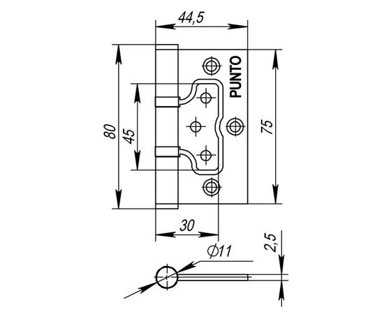 Петля универсальная Punto (Пунто) без врезки 200-2B 75x2,5 AC (медь)