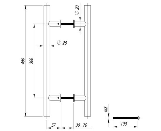 Ручка-скоба PH-22-25/300-INOX Fuaro (Фуаро) (нержавейка 304)