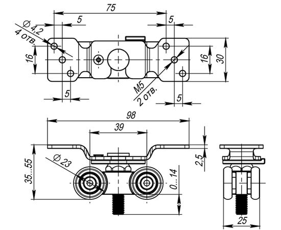 Комплект роликов Armadillo (Армадилло) для раздвижных дверей DIY Comfort 60/4 kit (877)