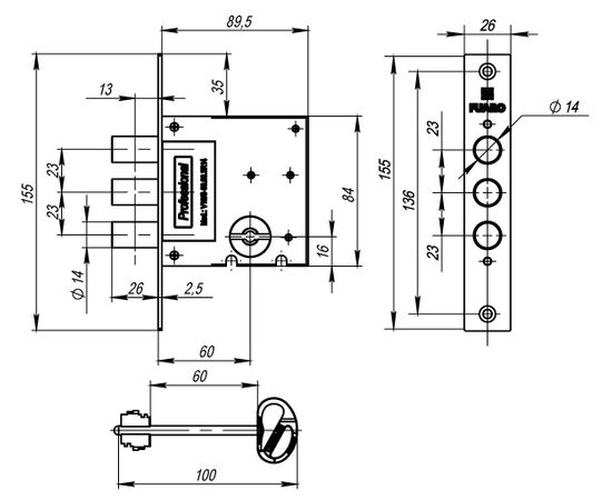 Замок врезной Fuaro (Фуаро) сувальдный V10/S-60.00.3R14, 4 кл.