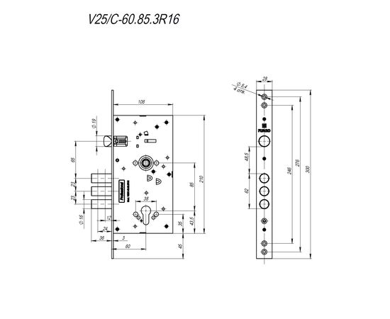 Корпус врезного Fuaro (Фуаро) замка c защёлкой V25/C-60.85.3R16