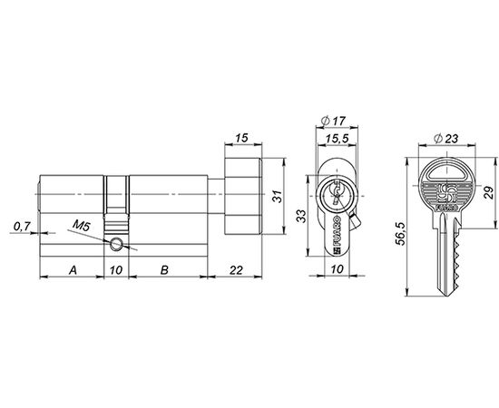 Цилиндровый механизм Fuaro (Фуаро) с вертушкой 100 ZM 80 mm (30+10+40) BP латунь 5 кл.