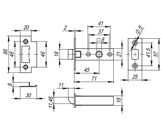 Защелка врезная Fuaro (Фуаро) PLASTIC P12-45-25 GR графит