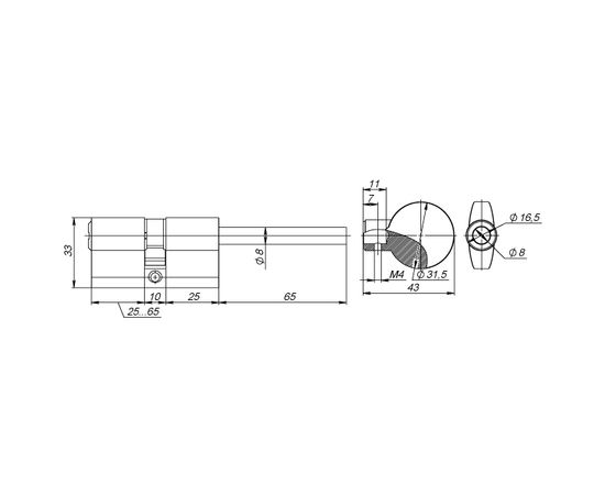 Цилиндровый механизм Fuaro (Фуаро) со штоком D-PRO507/80 mm (45+10+25) CP хром 5 кл.