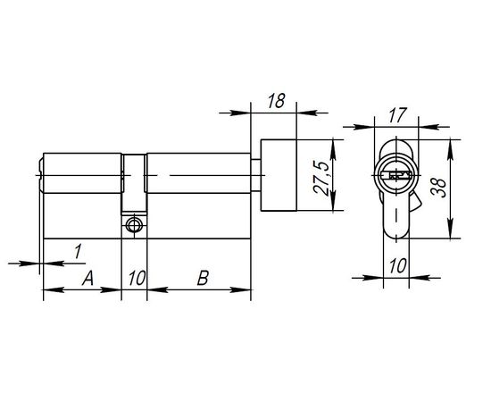 Цилиндровый механизм Ajax (Аякс) с вертушкой AX202/60 mm (25+10+25) CP хром 5 кл.