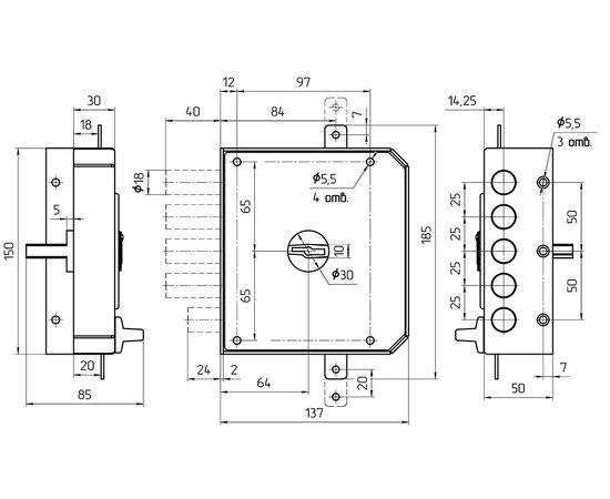 Замок накладной Mettem (Меттэм) ЗН4 032.1.1 (правый), 5 кл.