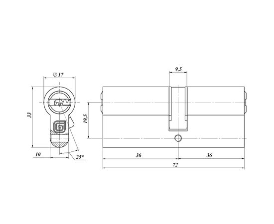 Цилиндровый механизм Guardian (Гардиан) GB 72 мм (36/36) Ni никель 5 кл. /128:4336/