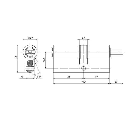 Цилиндровый механизм Guardian (Гардиан) с вертушкой GB 102 мм (51/51V) Ni никель 5 кл. /128:4839/