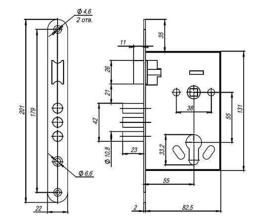 Корпус врезного Ajax (Аякс) замка с ручками на планке KIT А7-5555/3 W/B MOS