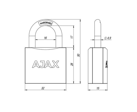 Замок навесной Ajax (Аякс) PD-01-32 англ. 3 кл. коробка