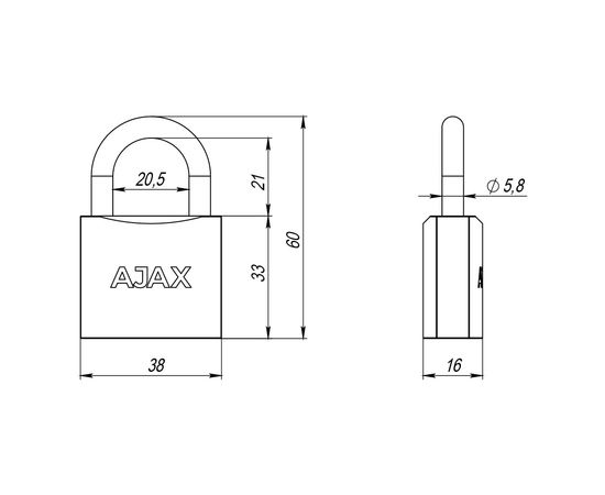 Замок навесной Ajax (Аякс) PD-01-38 англ. 3 кл. коробка