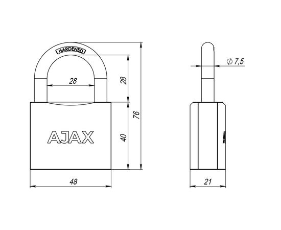 Замок навесной Ajax (Аякс) PD-01-50 англ. 3 кл. коробка