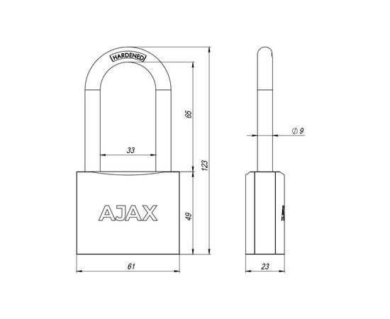 Замок навесной Ajax (Аякс) PD-01-63-L англ. 3 кл. (длин. дужка) коробка